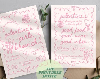 Invito al brunch di Galentine per ragazze: modello Canva disegnato a mano (download digitale)