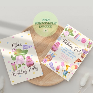 Animal Party | Children’s Birthday Party Invitation | Canva Template | Fully Editable Printable or Digital Invite | Personalised Invite