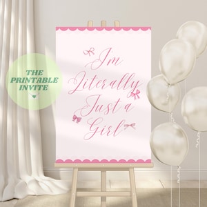 Galentines Welcome Board: Pink Bow Party Decor (Canva Template, Digital Download)
