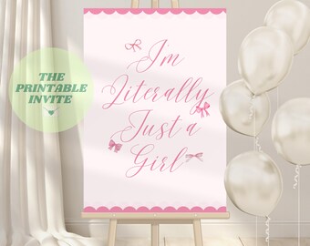 Galentines Welcome Board: decorazioni per feste con fiocco rosa (modello Canva, download digitale)