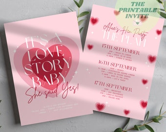 Love Story Taylor Swift | Hen Bachelorette Party Invitation Itinerary | Canva Template | Fully Editable Printable or Digital Invite