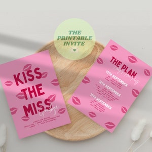 Bearbeitbare Hen Bachelorette Party Einladen | Kiss The Miss Goodbye Leinwand Vorlage | Nash Party Einladung | Bachelorette Reiseplan Digitales Evite