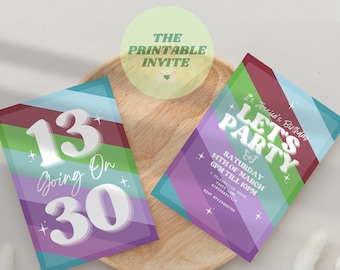 13 Going On 30 | Editable 13th or 30th Birthday Party Invite | Themed Personalised Event Invitation | Digital Evite | Canva Template
