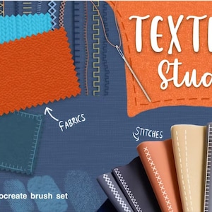 Può includere: Set di pennelli Procreate per creare texture di tessuto e punti. Il set include una varietà di texture di tessuto, tra cui denim, pelle e velluto a coste, nonché una varietà di punti, tra cui punto dritto, punto zig-zag e punto raso. Il set è perfetto per creare texture di tessuto e punti realistici nella tua arte digitale.
