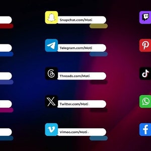 Puede incluir: Un gráfico con iconos y enlaces de redes sociales para varias plataformas, incluyendo YouTube, Snapchat, Behance, Telegram, Pinterest, Discord, Threads, Instagram, Twitter, TikTok, WhatsApp, LinkedIn, Vimeo y Facebook.