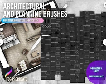 Juego de pinceles de sellos arquitectónicos para Procreate y diseño de interiores (descarga digital)
