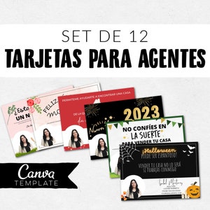Lot de 12 Tarjetas para Agentes de Bienes Raices | Cartes de vœux pour agent immobilier espagnol | Marketing en espagnol pour les négociations immobilières