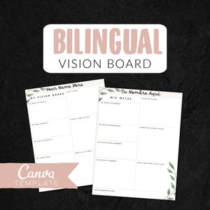 Spanish & English Vision Board | Printable Vision Board | Digital Vision Board | Canva Template