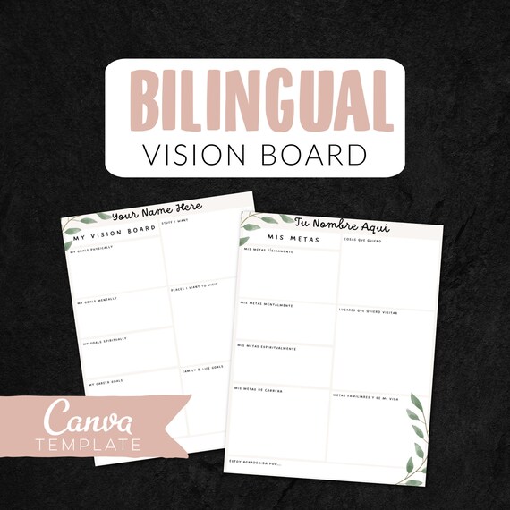 Spanish & English Vision Board Printable Vision Board Etsy