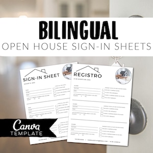 Bilingual Open House Sign-In Sheets, Bienes Raices, Registracion para Casa Abierta, Real Estate Sign-In Sheets