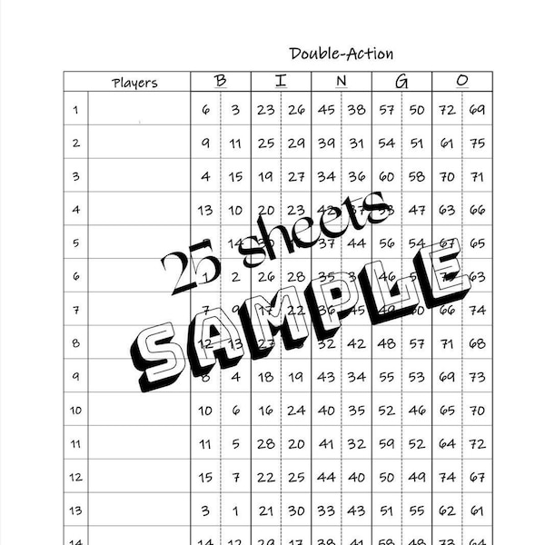 Double Action Bingo Sheets Etsy