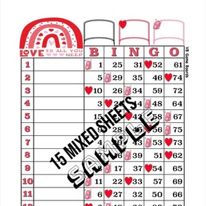 Valentines Bingo (15 lines) 15 mixed pages