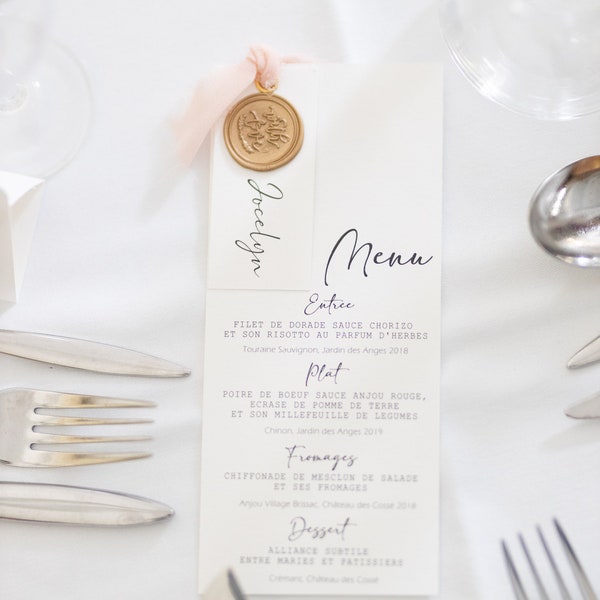 Menu et étiquette prénom pour table de mariage