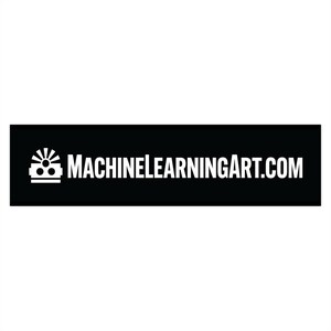 Op de afbeelding: Een zwarte banner met witte tekst die "MACHINELEARNINGART.COM" luidt. Links van de tekst staat een wit pictogram van een robot met een tandwiel op zijn hoofd.