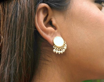 Pearl Earrings ~ Handmade Earrings ~  Dainty Earrings ~ 18k Gold Plated ~ Minimalist Earrings ~ Bridesmaid Earrings ~ Mother of pearl studs
