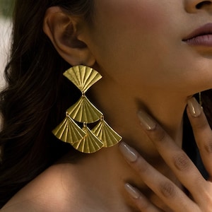 Gold Statement Earrings: Handmade Recycled Brass Dangle Earrings