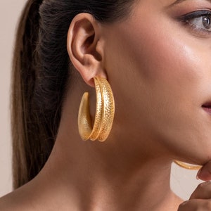 Big Round Gold Hoops Bold Statement Earrings Handmade Chunky earrings Western Brass Earring Gift for her Oversized earrings Fashion Jewelry