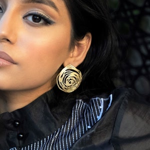 Handmade Rose Earrings: 18kt Gold Plated Recycled Brass Floral Studs