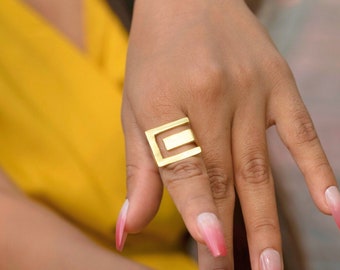 Statement Ringe, Minimal Ringe für Frauen, Große Ringe, Vergoldete Ringe, Verstellbare Ringe, Minimalistischer Schmuck, Geschenk für Frauen, Messingringe