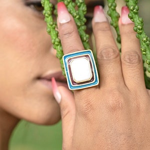 Mother of Pearl Ring Statement Ring Natural Gemstone Handmade ring Chunky Big rings for woman Colourful ring Valentine Gift for her image 1