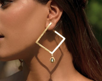 Labradorite Earrings ~ Square Earrings ~ Dangle and drop Earrings ~ Handmade earrings ~ Big Earrings ~ Statement earrings ~ Valentines Gift