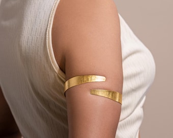 Gold Upper Arm Cuff Silver Bracelet Handmade Jewelry Bicep Minimalist Cuff Band Brass Jewelry Wedding Gift for her Bridal Arm Band Gold