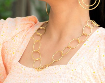 Chunky Necklace, Gold Necklace, Statement necklace, Handmade Necklace, Gold Plated Necklace, Modern fashion, Chunky link necklace, Matte