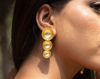 Gold Stud earrings ~ Statement earrings ~ 18k Gold Brass Earrings ~ Geometric jewelry ~ Edgy earrings ~ Handmade jewelry ~ Gift for her