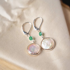 Emerald and Pearl Dangle Silver Earrings | Birthstone Gift For Women | Minimal Jewelry | Dainty Vintage Emerald Jewelry | Pearl Drop Earring
