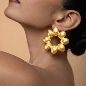 Round Stud Earrings: Handmade Silver Plated XXL Statement Gold Fashion Jewelry Gift for woman