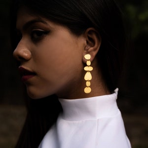 Gold Plated Brass Statement Earrings: Lightweight African Style Jewelry | Silver drop dangle earrings