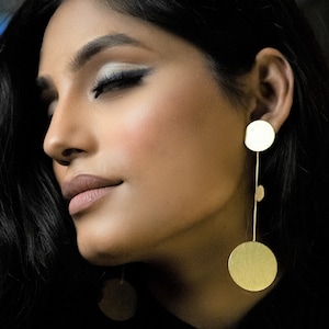 Gold Disc Dangle Earrings: Recycled Brass Boho Jewelry Silver earrings
