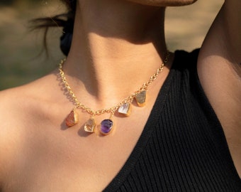Rough gemstone Citrine necklace handmade gift for her Wedding Labradorite Necklace Amethyst Gold Necklace Carnelian Natural Raw Gemstone