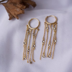 Long Chain Zircon earrings | Dainty Western Hoop Earrings | Gold chain earrings | Bridesmaid wedding earrings | Gift for her Minimal jewelry