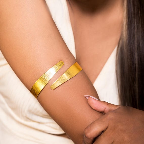 Women's Handmade Wire Opening Bangle Punk Golden Silver Alloy Upper Arm