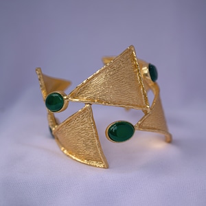 Gold Statement Bracelet Cuff in Green Onyx ~ Brass Handmade jewelry ~ Gold Statement Cuffs ~ Handmade Gifts for her ~ Fashion Jewelry Indian