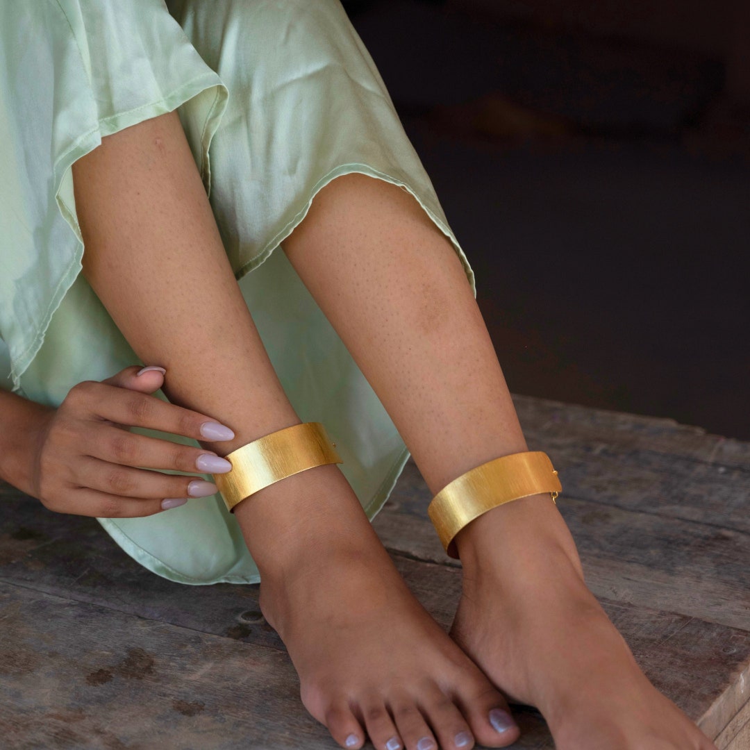 Gold Band Ankle Cuffs Boho Ankle Bracelets Adjustable Goddess Ancient