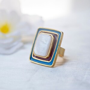 Mother of Pearl Ring Statement Ring Natural Gemstone Handmade ring Chunky Big rings for woman Colourful ring Valentine Gift for her image 2