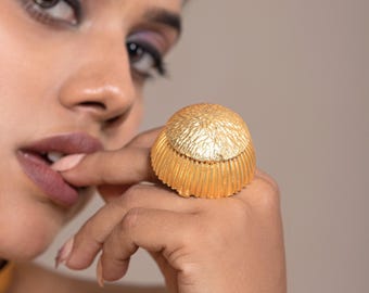 Gold Chunky Brass Ring Adjustable : Oversized Jewelry Large Statement Rings
