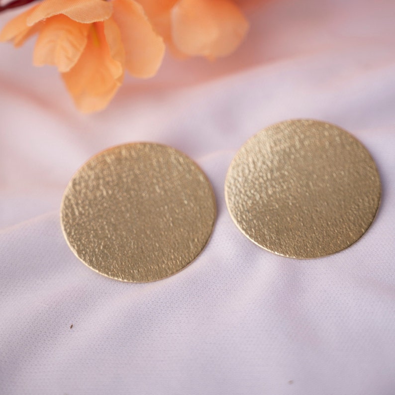 Large disc earrings, Gold Statement earrings, Handmade jewelry, Big Circle stud earrings, Chunky gold earrings, Modern fashion jewelry image 2