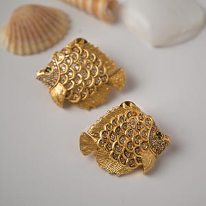 Gold Fish Earrings with Zirconia | Unique Stud Earrings | Handmade Ocean Jewelry | Statement Earrings for Her | Island Luxe Summer Earrings