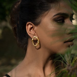 Gold Hoop Earrings ~ Abstract Metal Earrings ~ Statement Earrings Modern Art Earrings ~ Brass Earrings ~ Gold Textured Earrings Contemporary