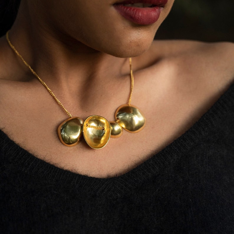 Gold Chunky Necklace, Statement necklace, Handmade necklace, Silver Necklace, statement jewelry, Valentines Gift for her, Handmade Jewelry 18k Gold Plating