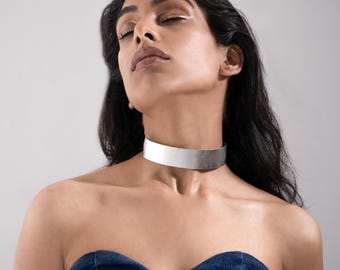 Silver Cuff Choker Necklace: Handmade Recycled Brass Collar