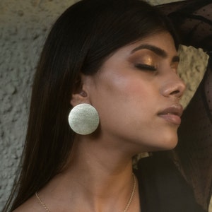 Large disc earrings, Gold Statement earrings, Handmade jewelry, Big Circle stud earrings, Chunky gold earrings, Modern fashion jewelry image 1