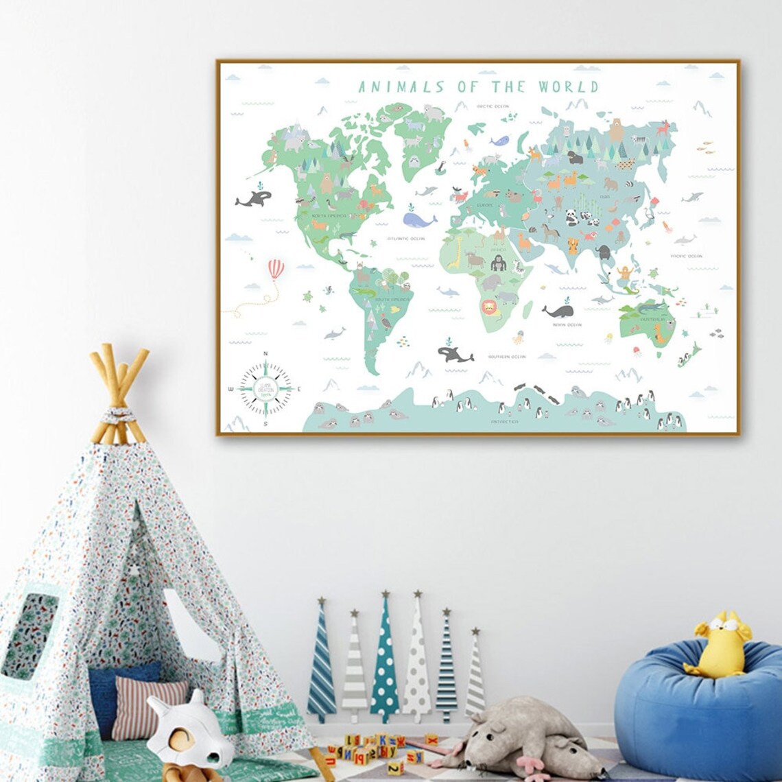 World Map Print for Kids, Animal World Map Print, Nursery Kids Decor ...