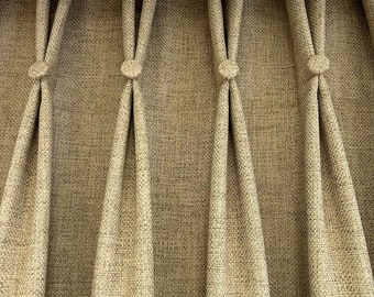 Textured Linen Curtains with Knotted Pleats: Rustic Earthy Tone Drapes