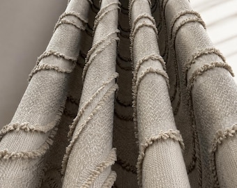 Cream Textured Curtains, Neutral Window Drapes, Raised Texture Curtain Panels, Elegant Living Room Curtains, Custom Size