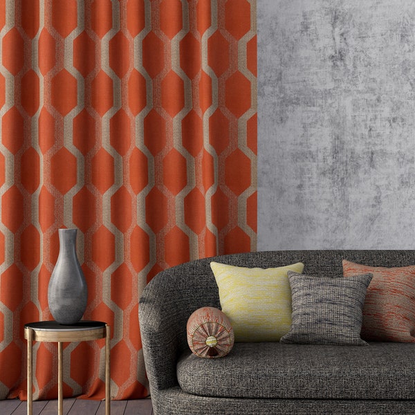 Modern Custom Cotton Blend Curtains for Living Room with Bold Geometric Pattern