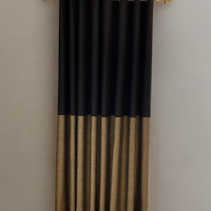 Panneau de rideau noir et or : rideaux luxueux à dessus à oeillets, 118 po. de large